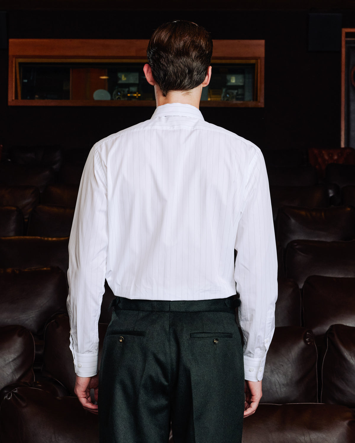 White cotton shirt with green stripe