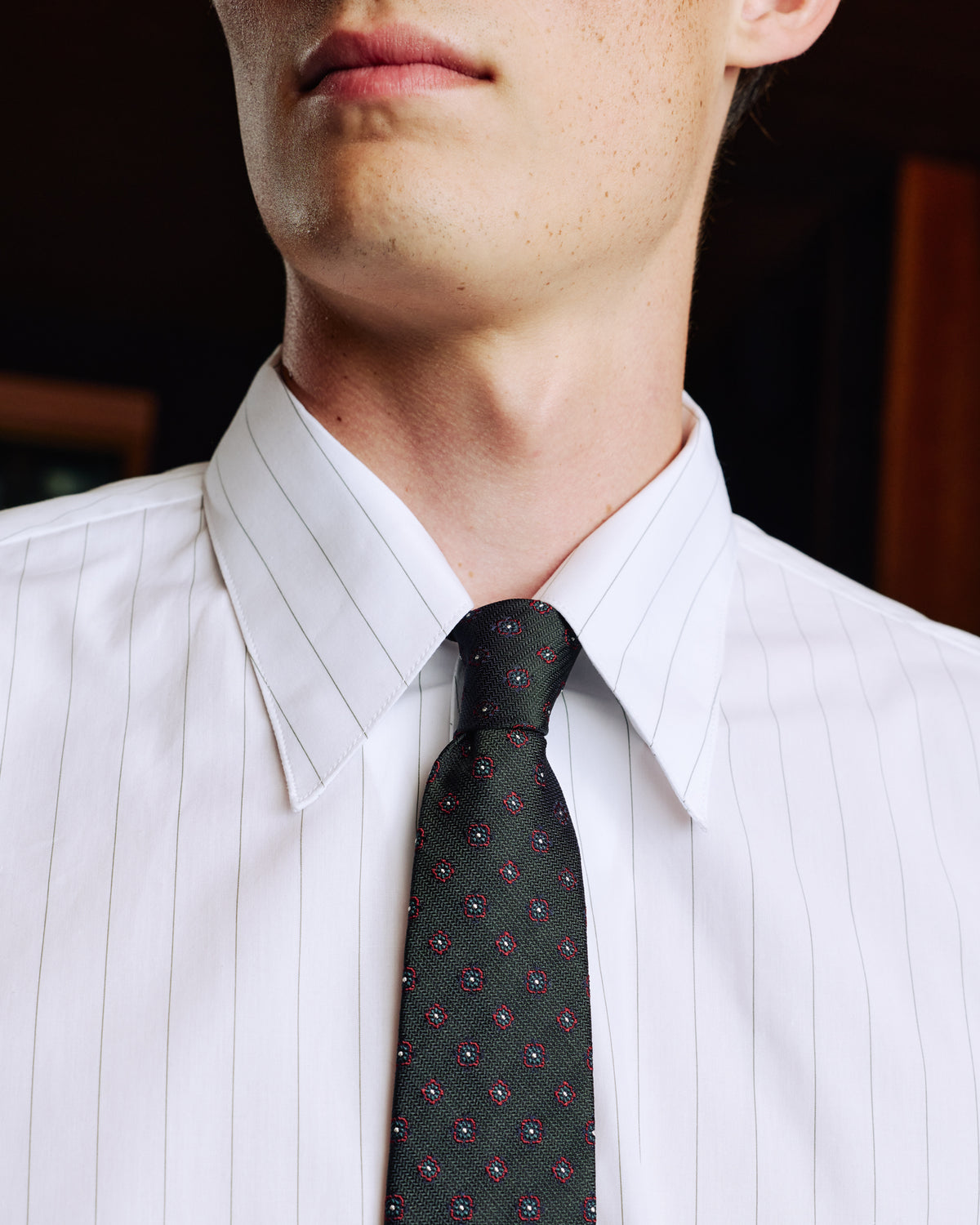 White cotton shirt with green stripe