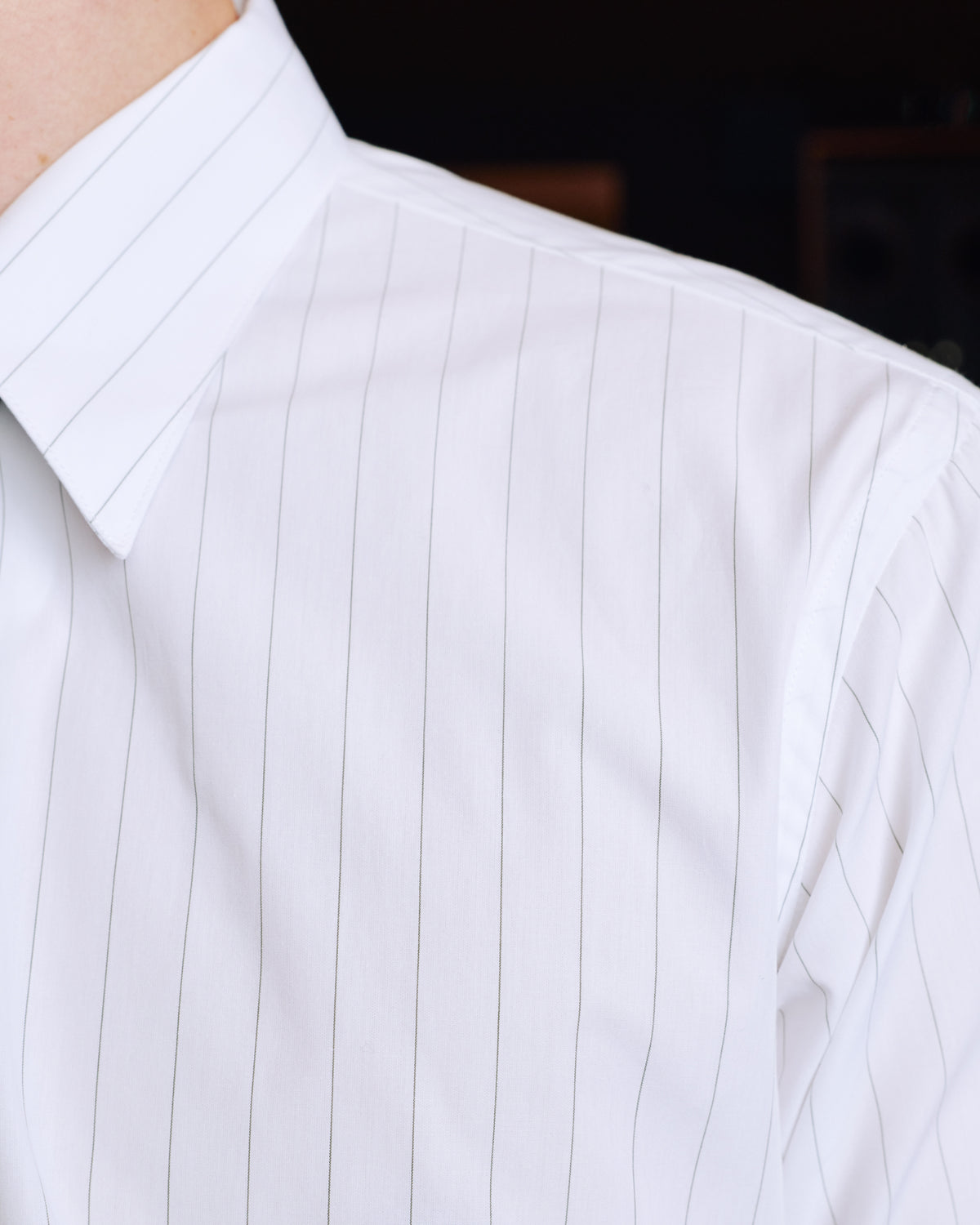 White cotton shirt with green stripe