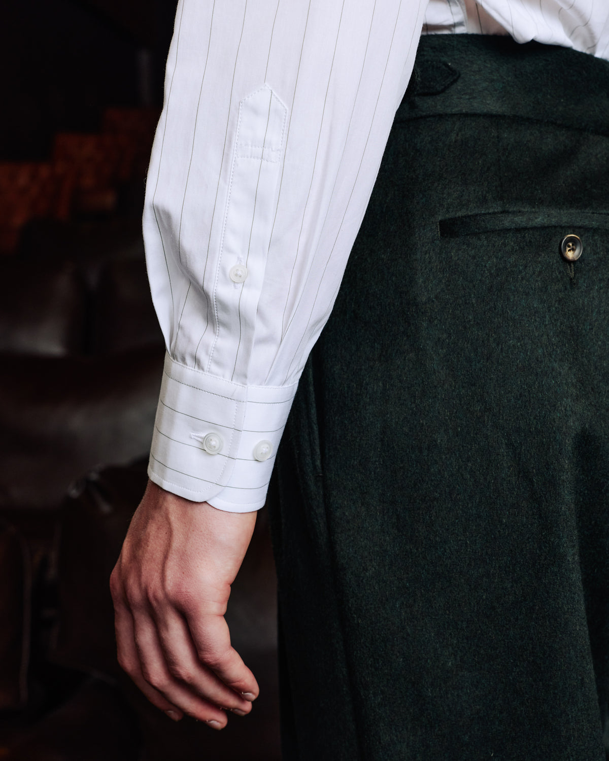 White cotton shirt with green stripe