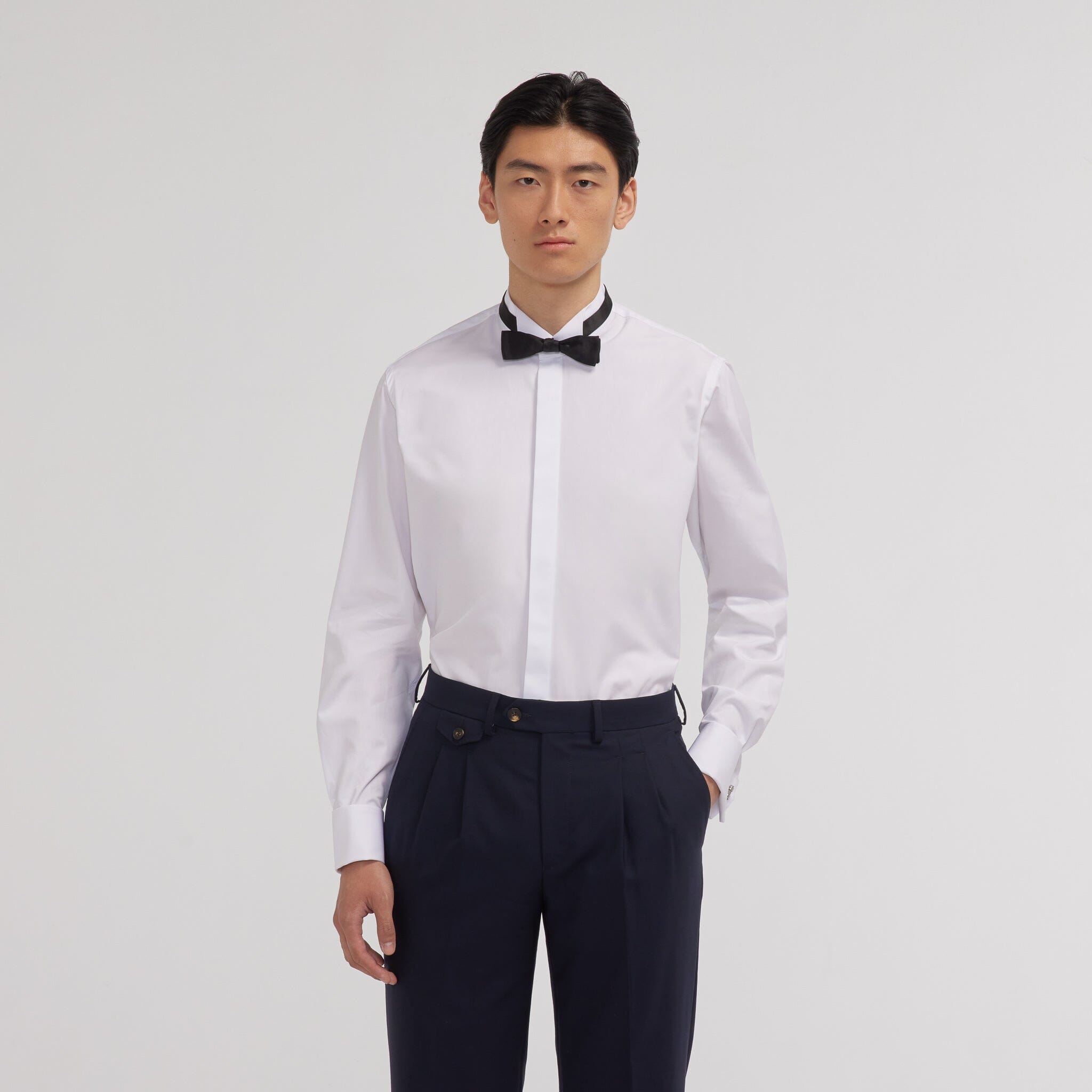 Chemise en popeline double retors blanche a poignets mousquetaires