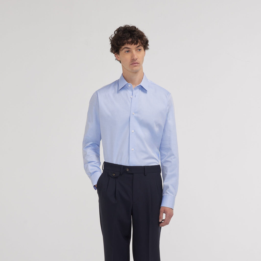 Chemise cintrée en twill double retors bleue