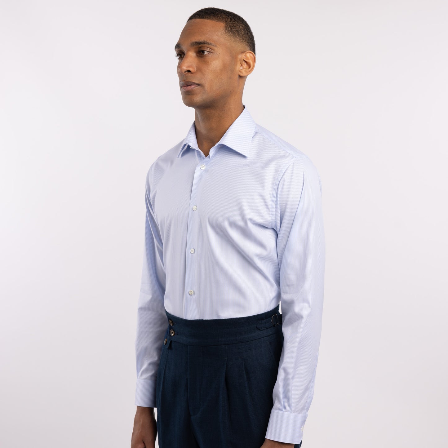 Chemise premium Thomas Mason en twill à rayures bleu clair