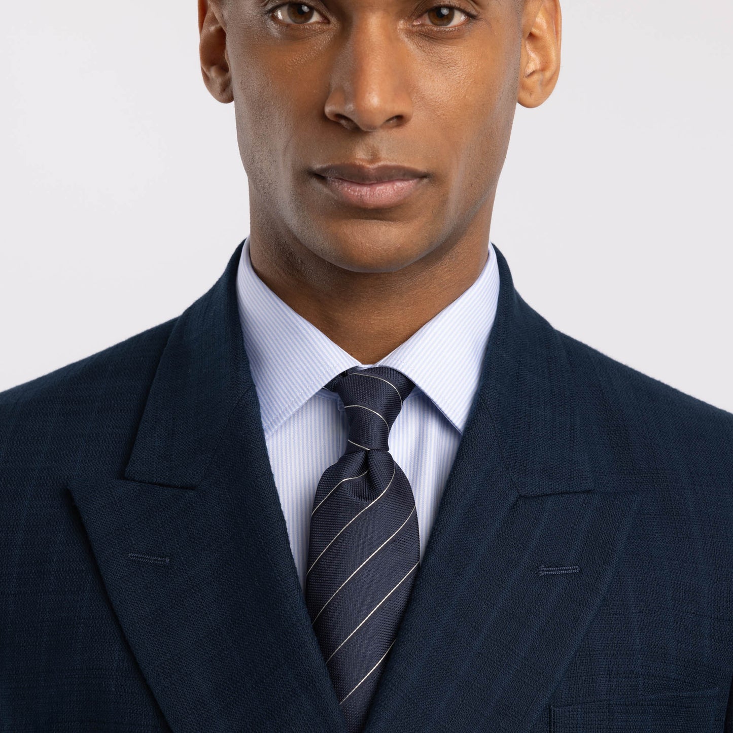 Chemise premium Thomas Mason en twill à rayures bleu clair