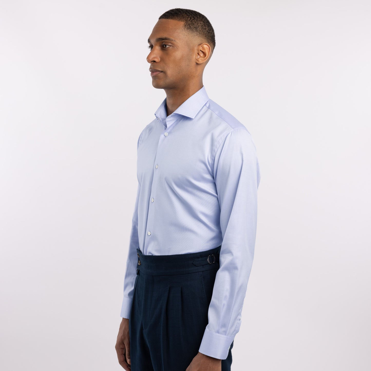Chemise premium Thomas Mason en pinpoint bleu uni