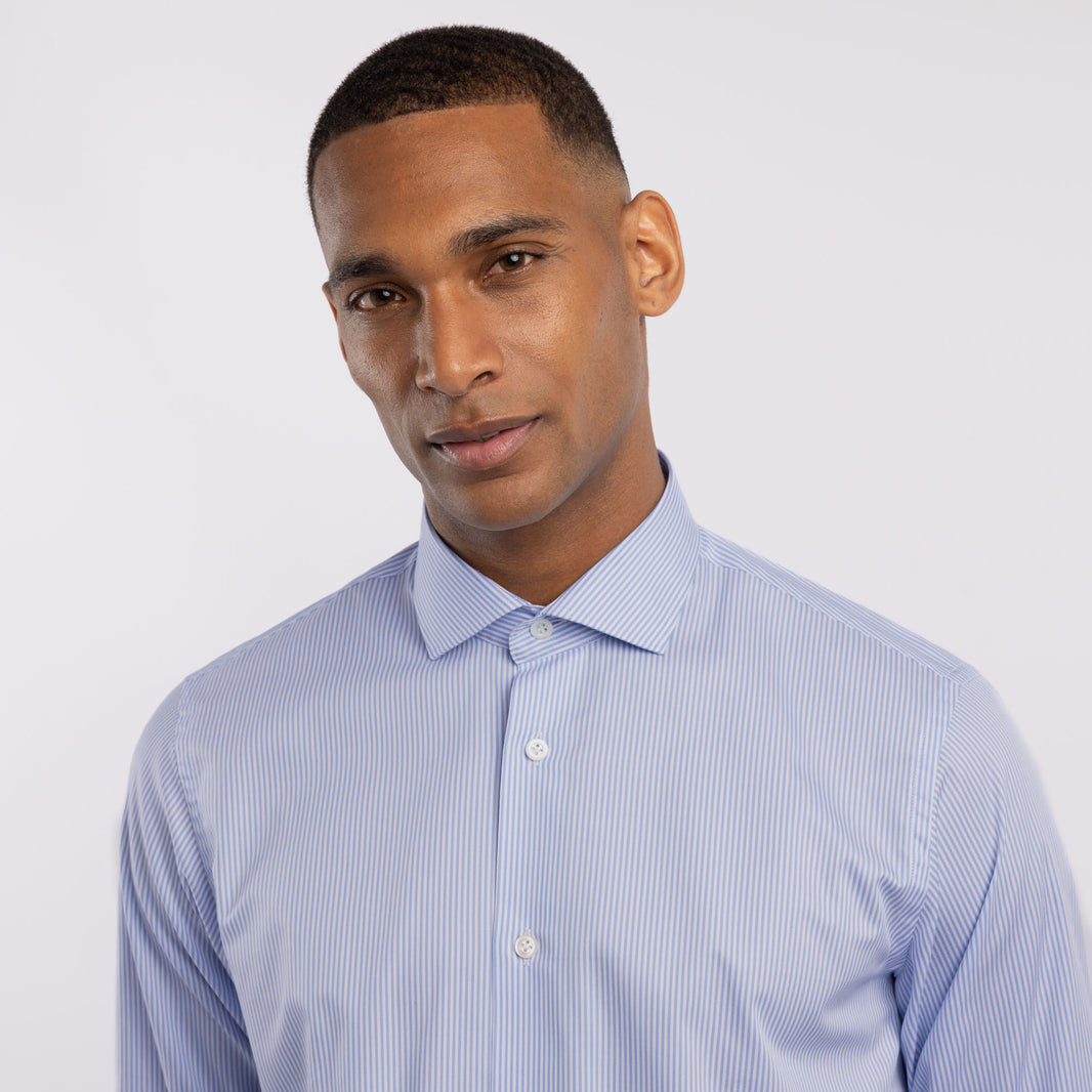 Chemise premium Thomas Mason en twill à rayures bleues