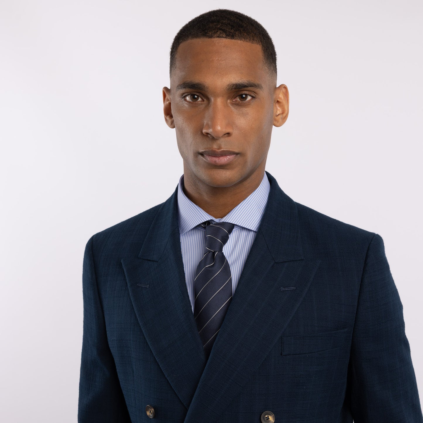 Chemise premium Thomas Mason en twill à rayures bleues