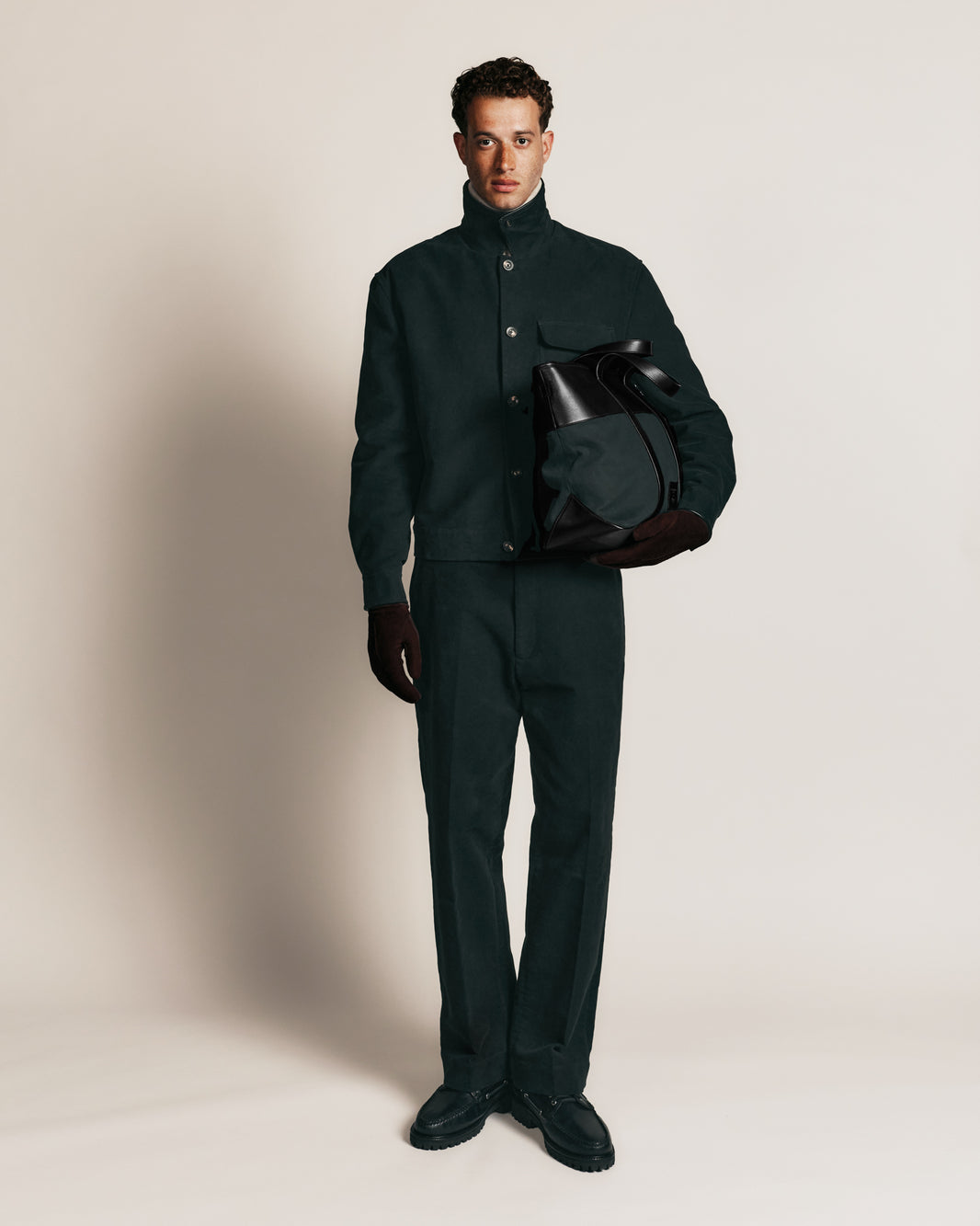 Blouson boxy en moleskine de coton vert