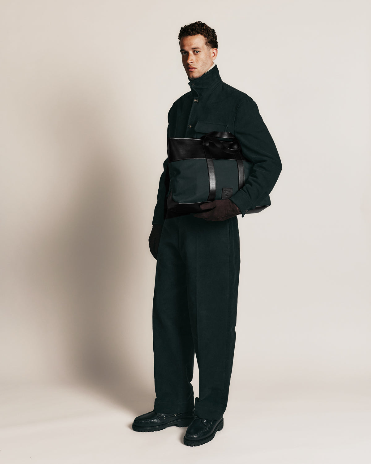 24-hour tote bag in leather and cotton canvas