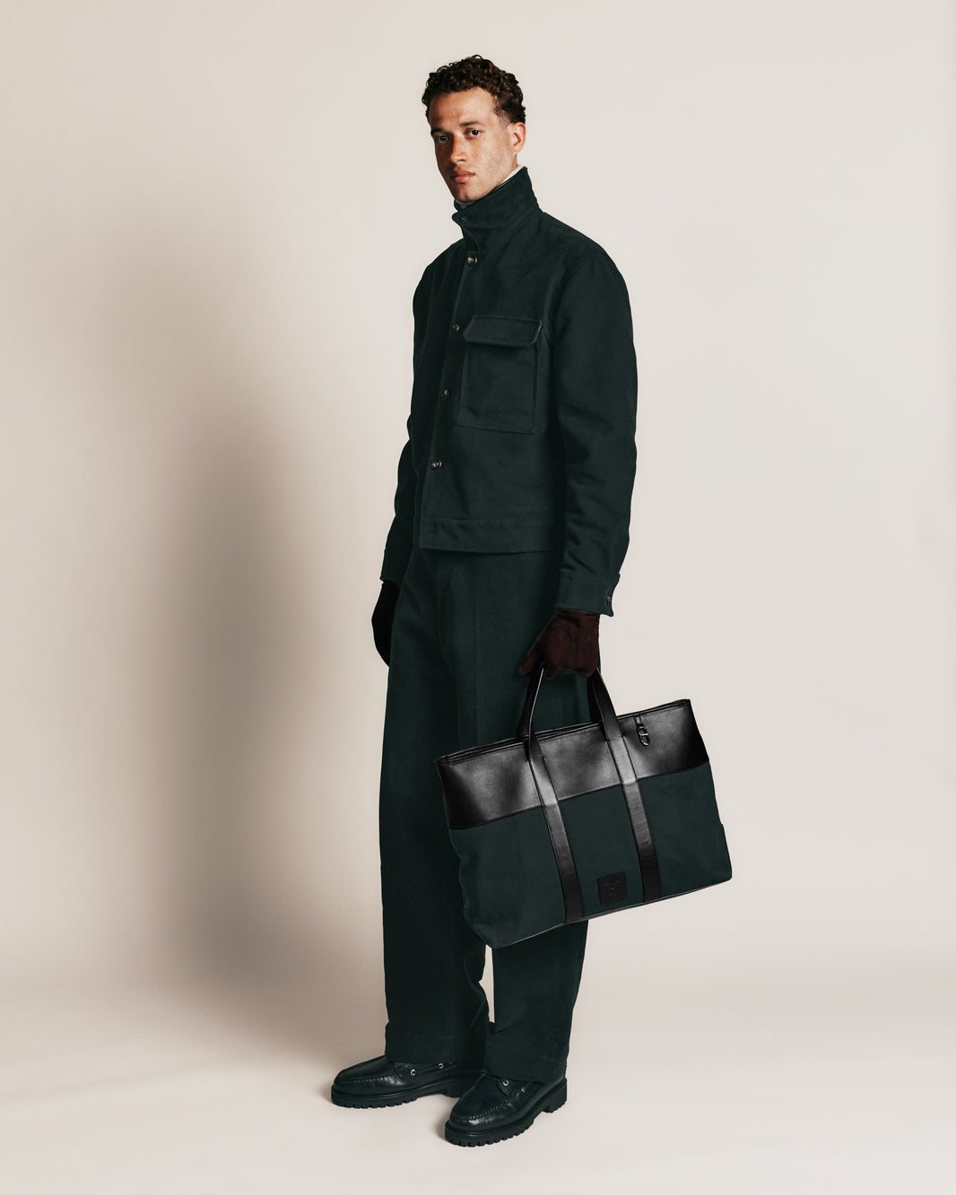 24h-Shopper aus Leder und Baumwoll-Canvas
