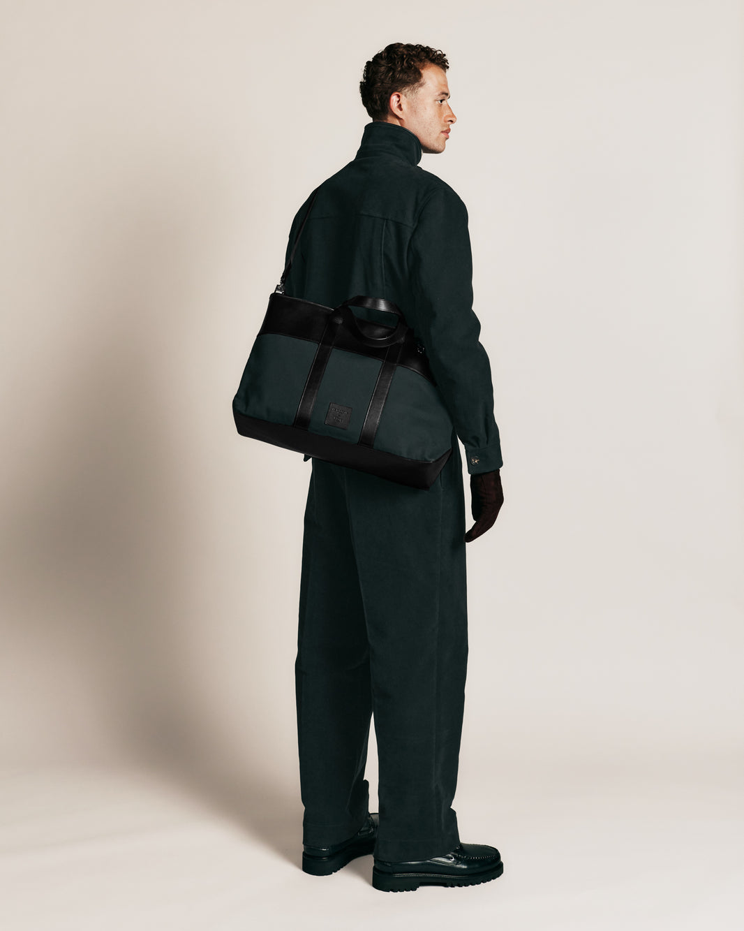 24h-Shopper aus Leder und Baumwoll-Canvas