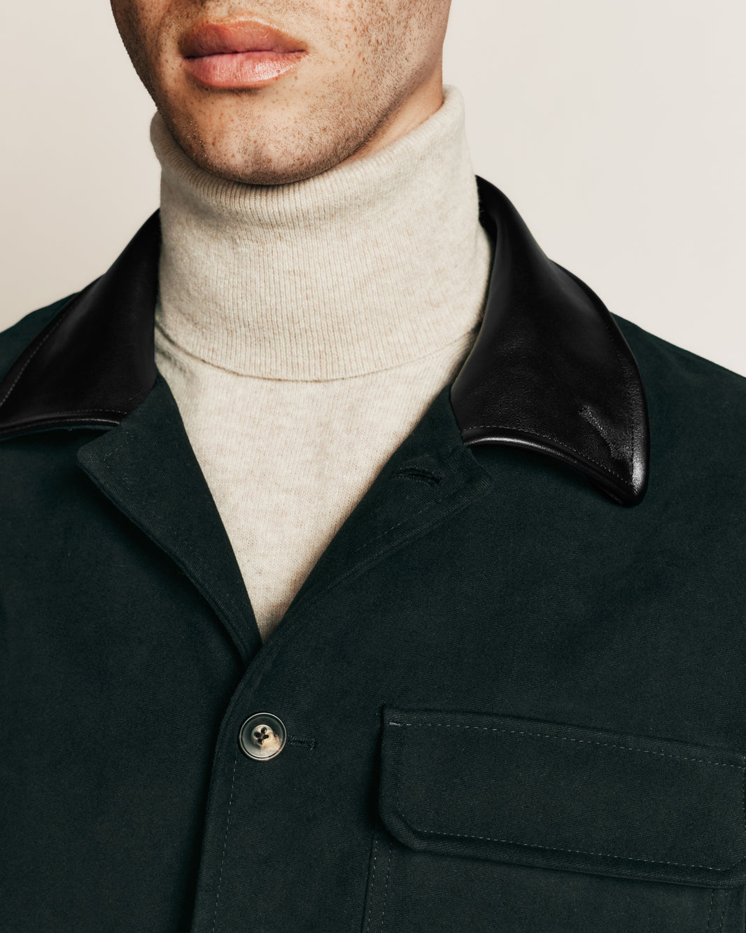 Blouson boxy en moleskine de coton vert