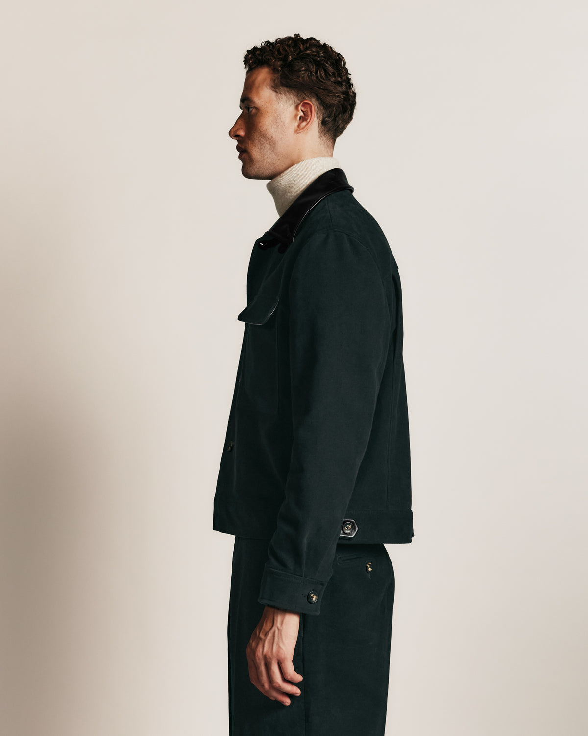 Blouson boxy en moleskine de coton vert