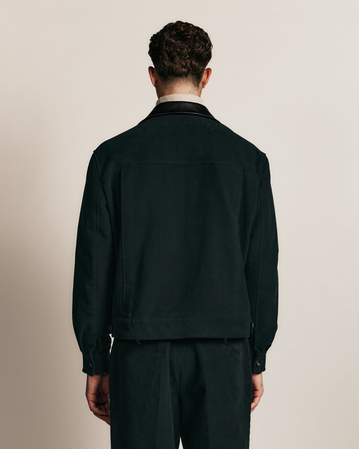 Blouson boxy en moleskine de coton vert