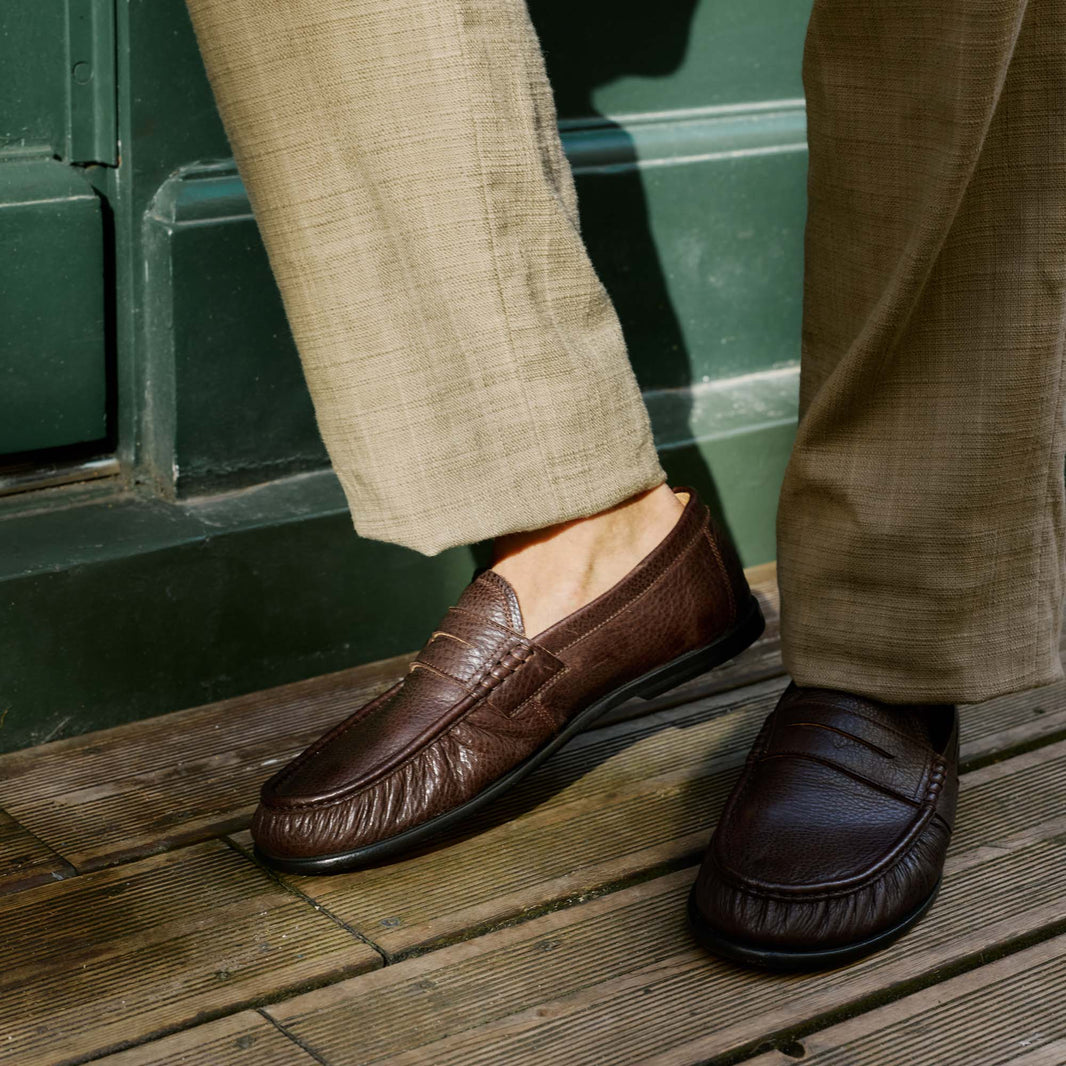 Mocassin en cuir grainé marron