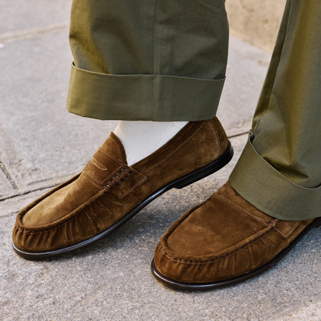 Mocassin en cuir suède kaki