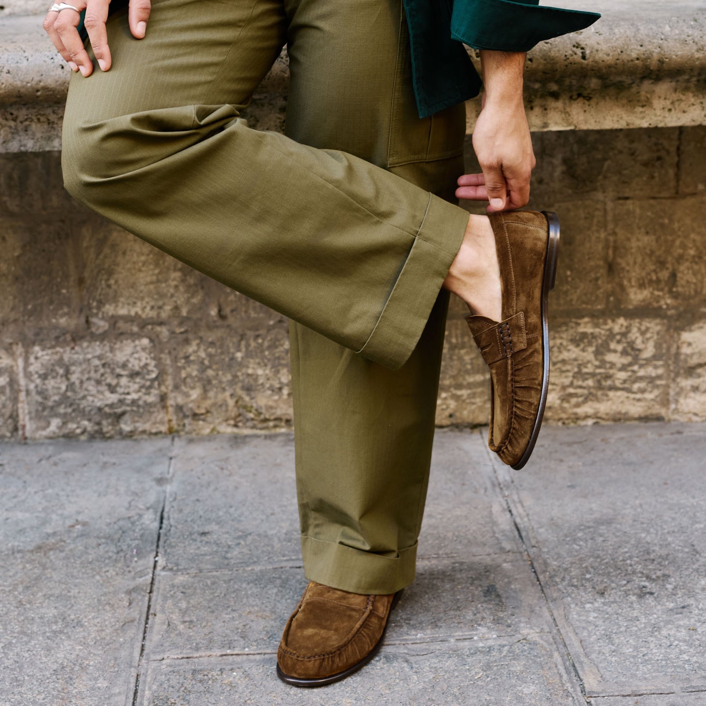 Mocassin en cuir suède kaki
