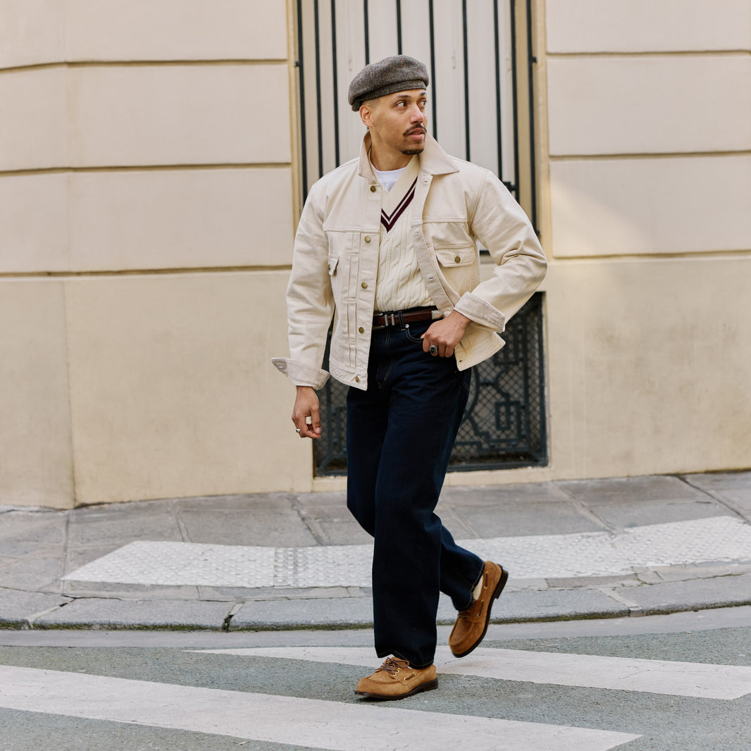 Chaussure bateau en cuir suède ambre