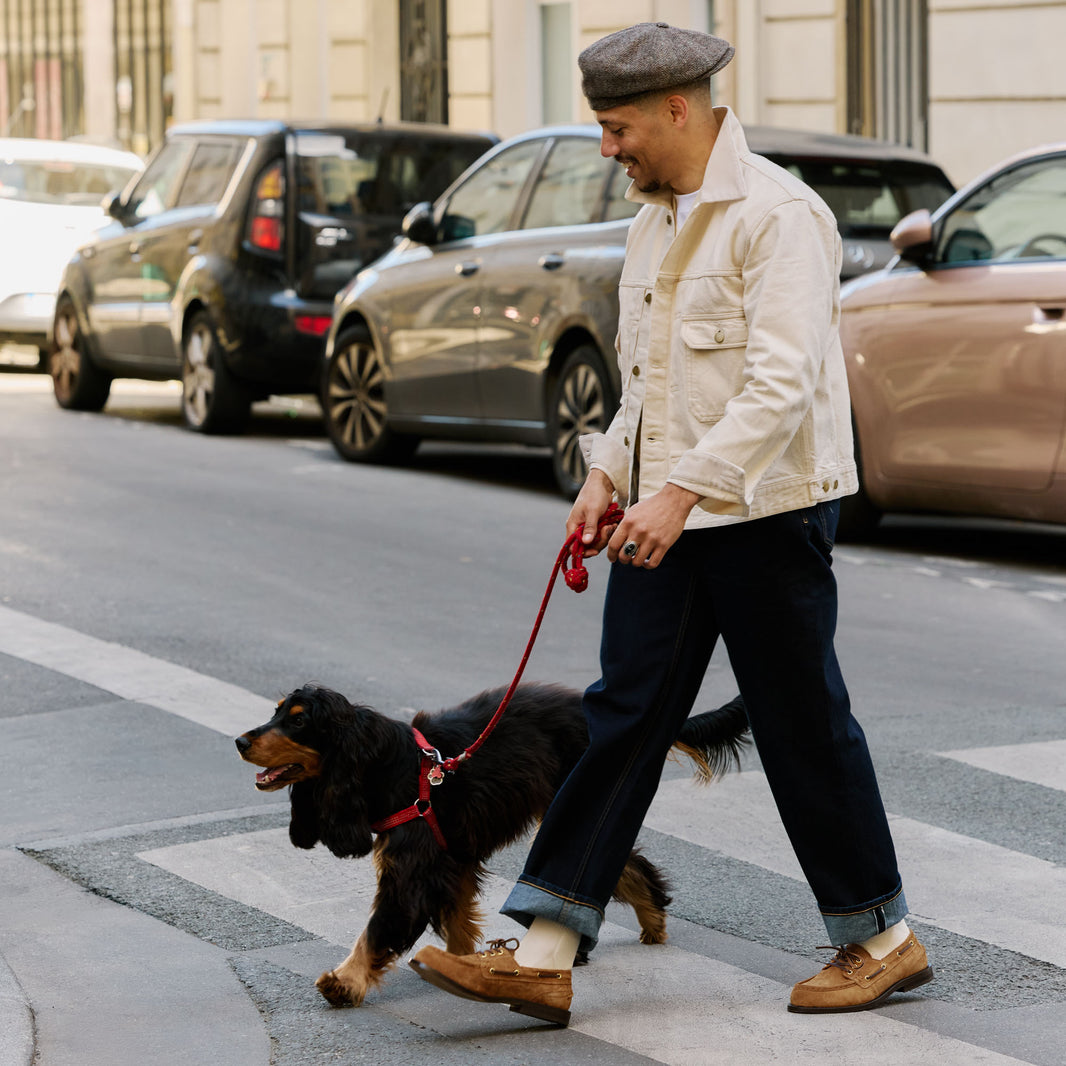 Chaussure bateau en cuir suède ambre
