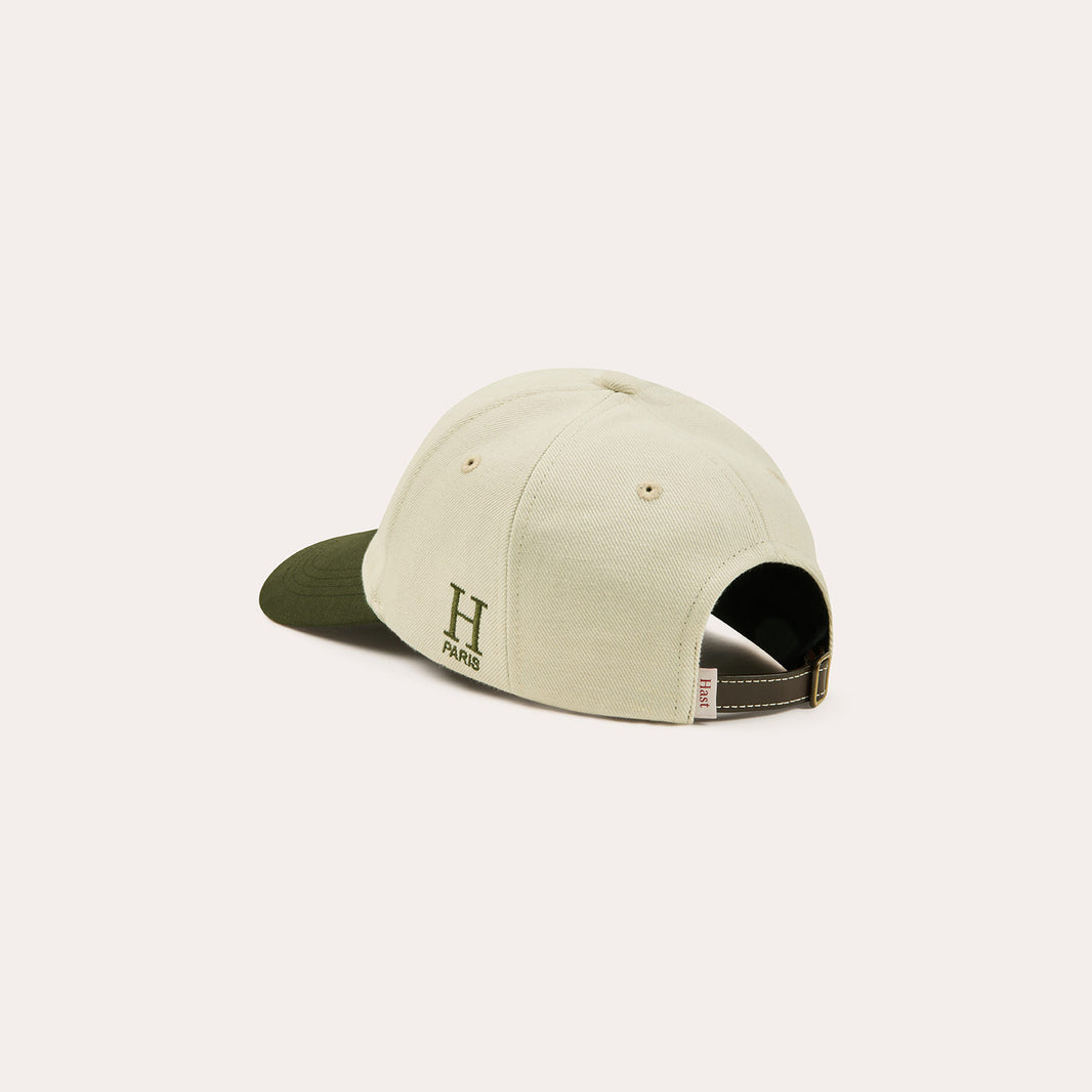 Ecru and khaki cotton and linen cap