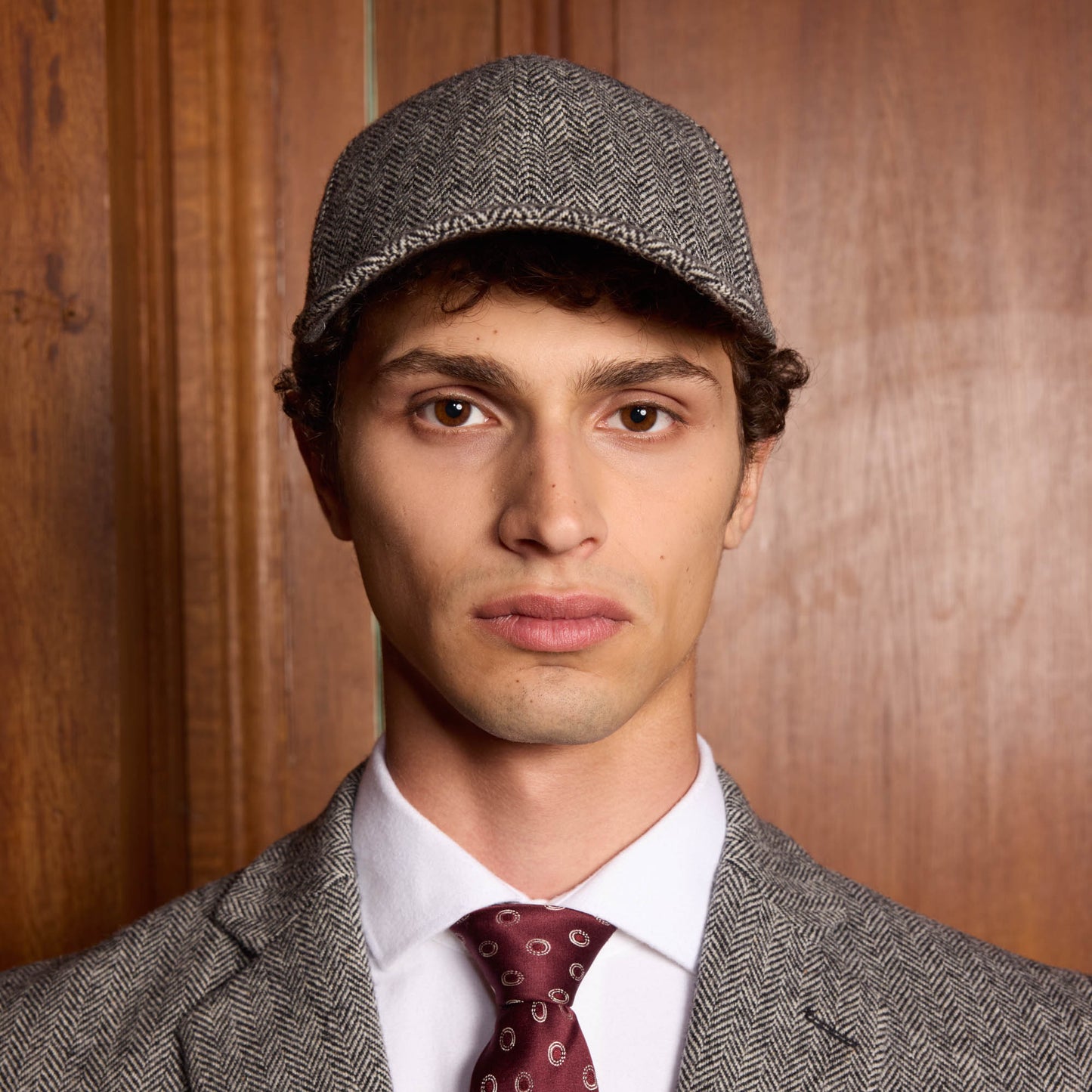 Grey herringbone wool cap