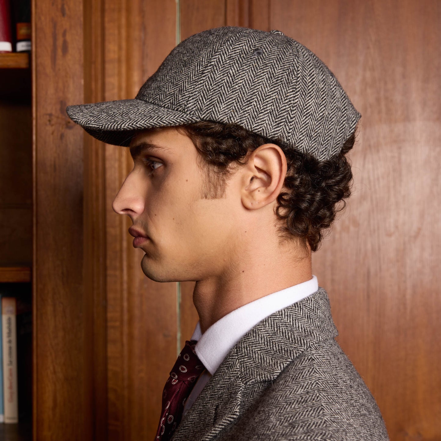 Grey herringbone wool cap