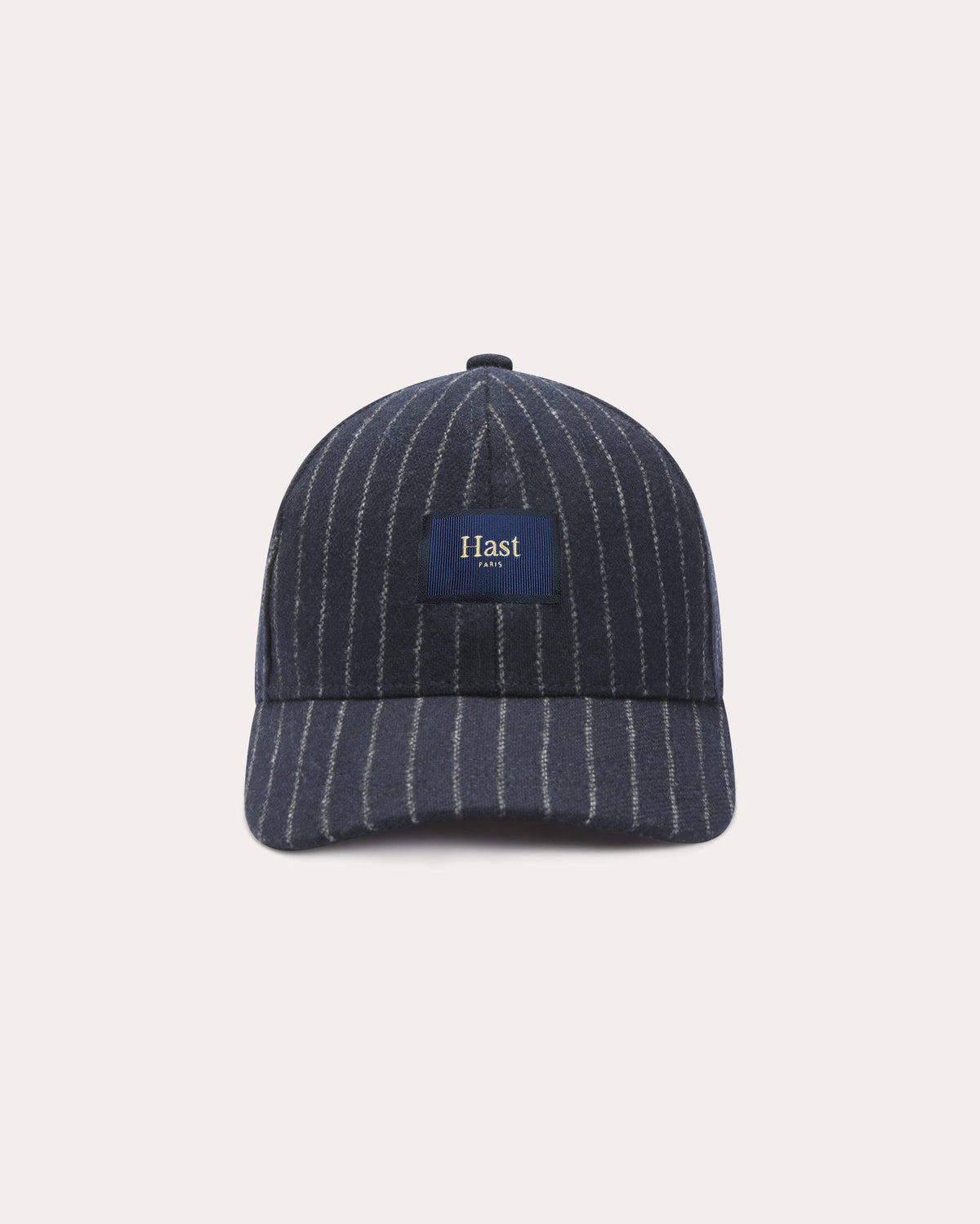 Navy wool cap with chalk stripes