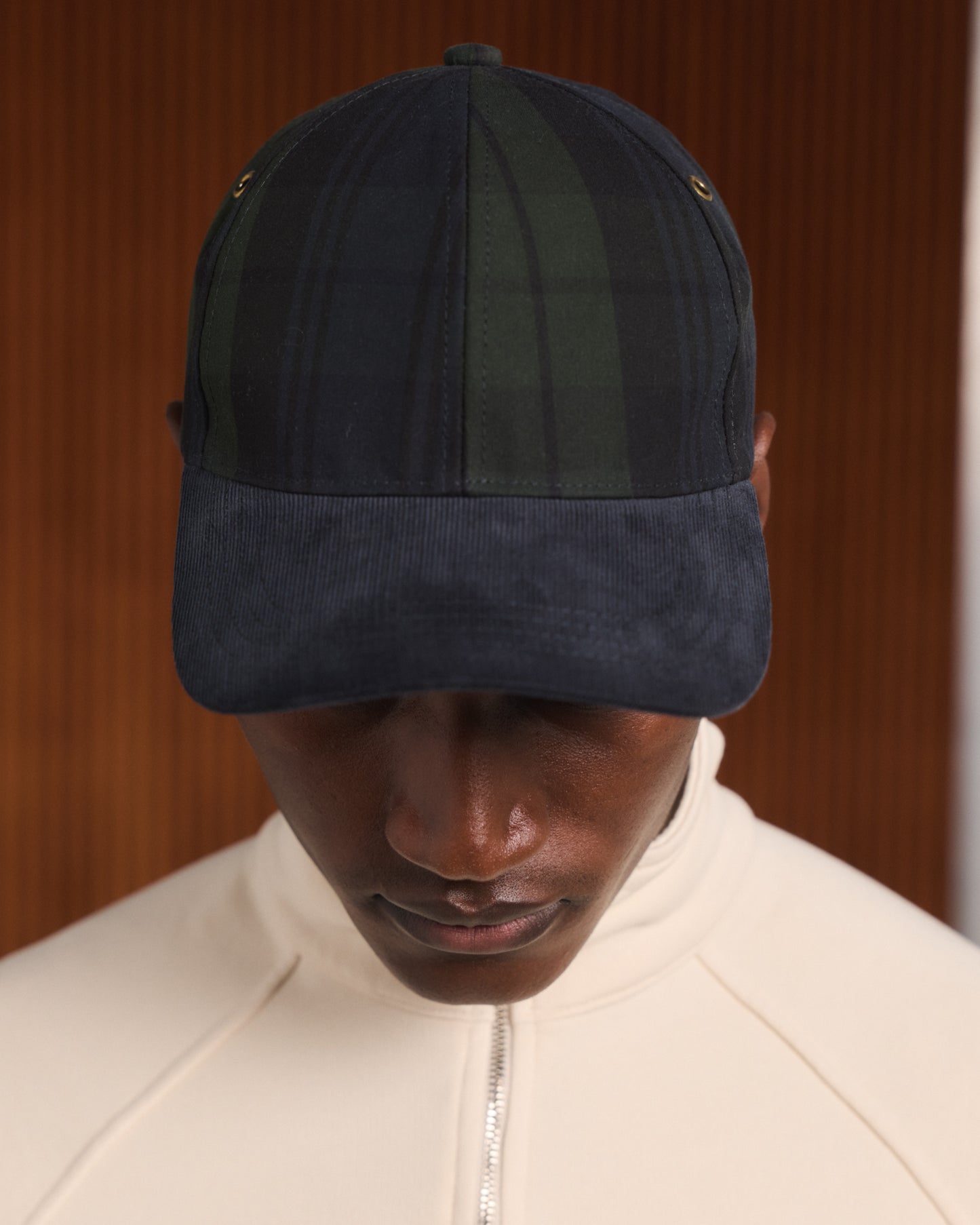 Casquette en coton tartan vert et marine