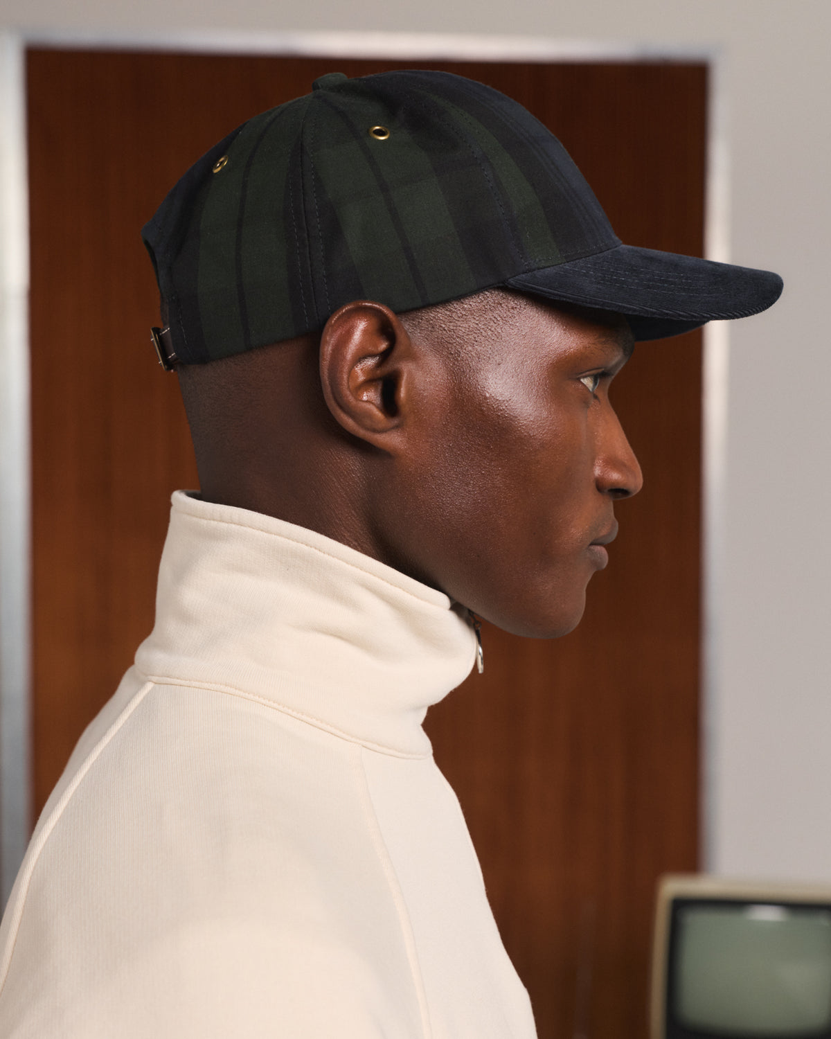 Casquette en coton tartan vert et marine