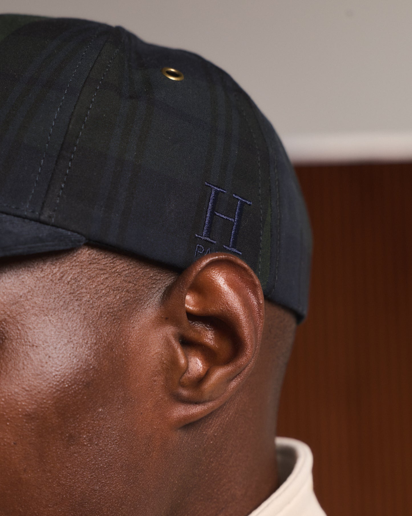Casquette en coton tartan vert et marine