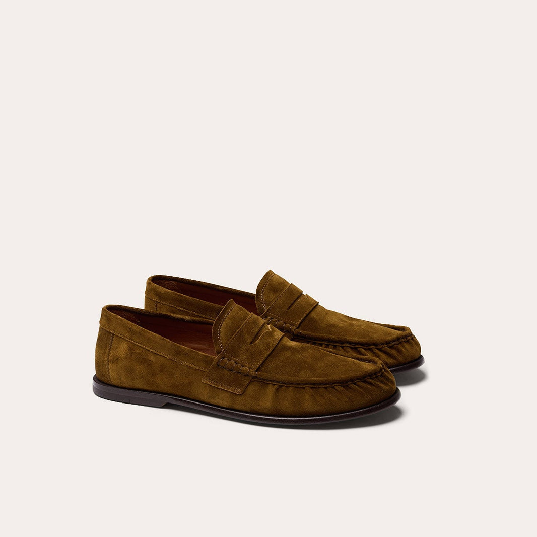 Khaki suede leather loafer