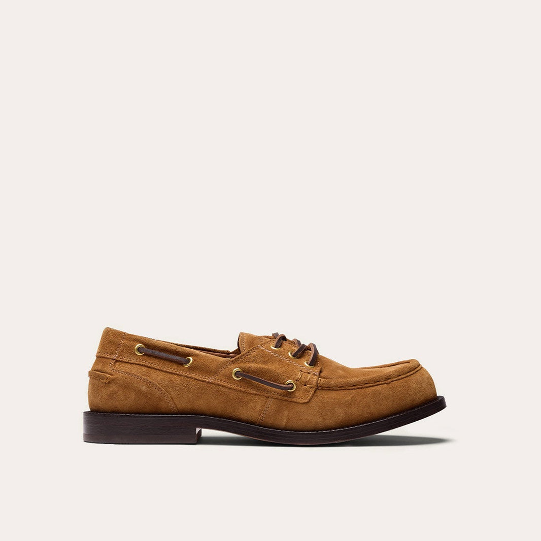 Amber suede leather boat shoe