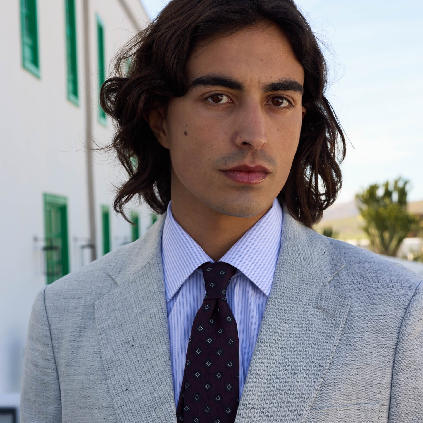 Heathered micro-herringbone linen and cotton jacket