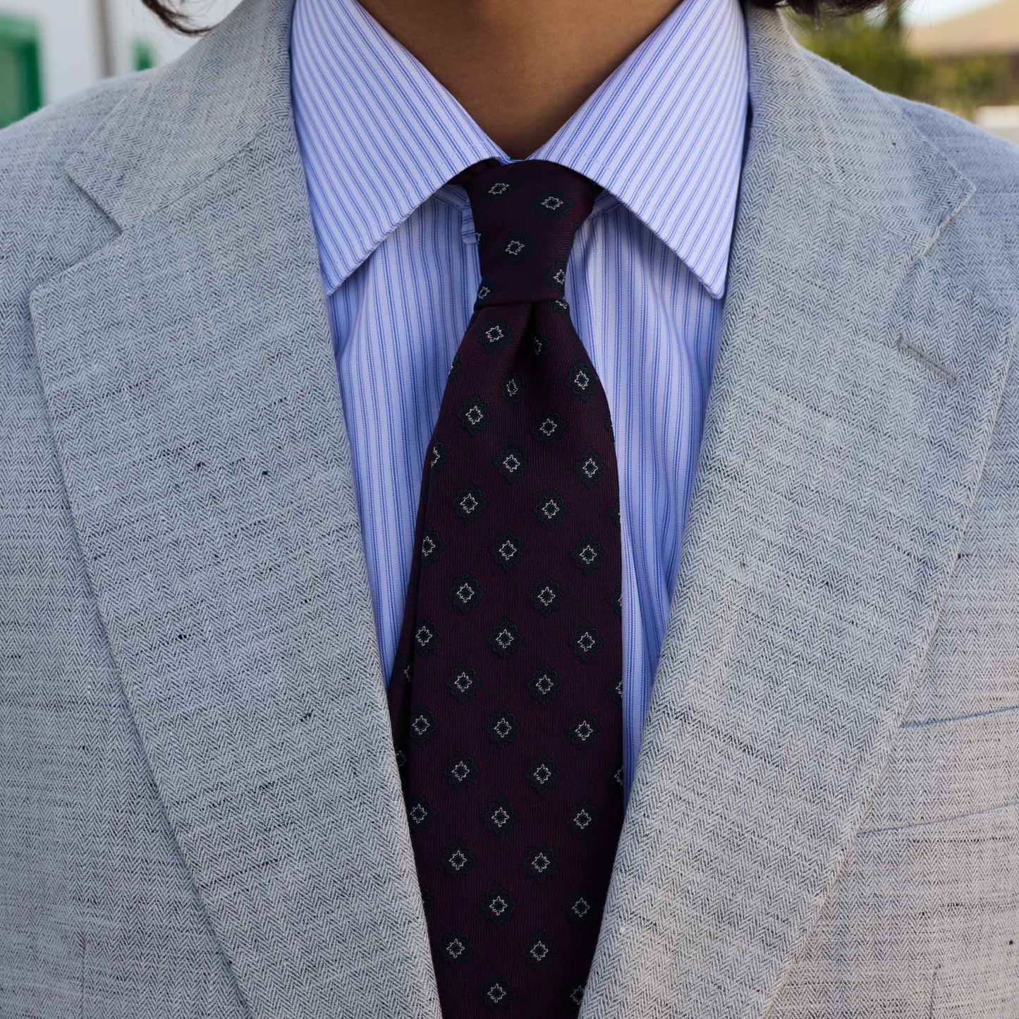 Heathered micro-herringbone linen and cotton jacket