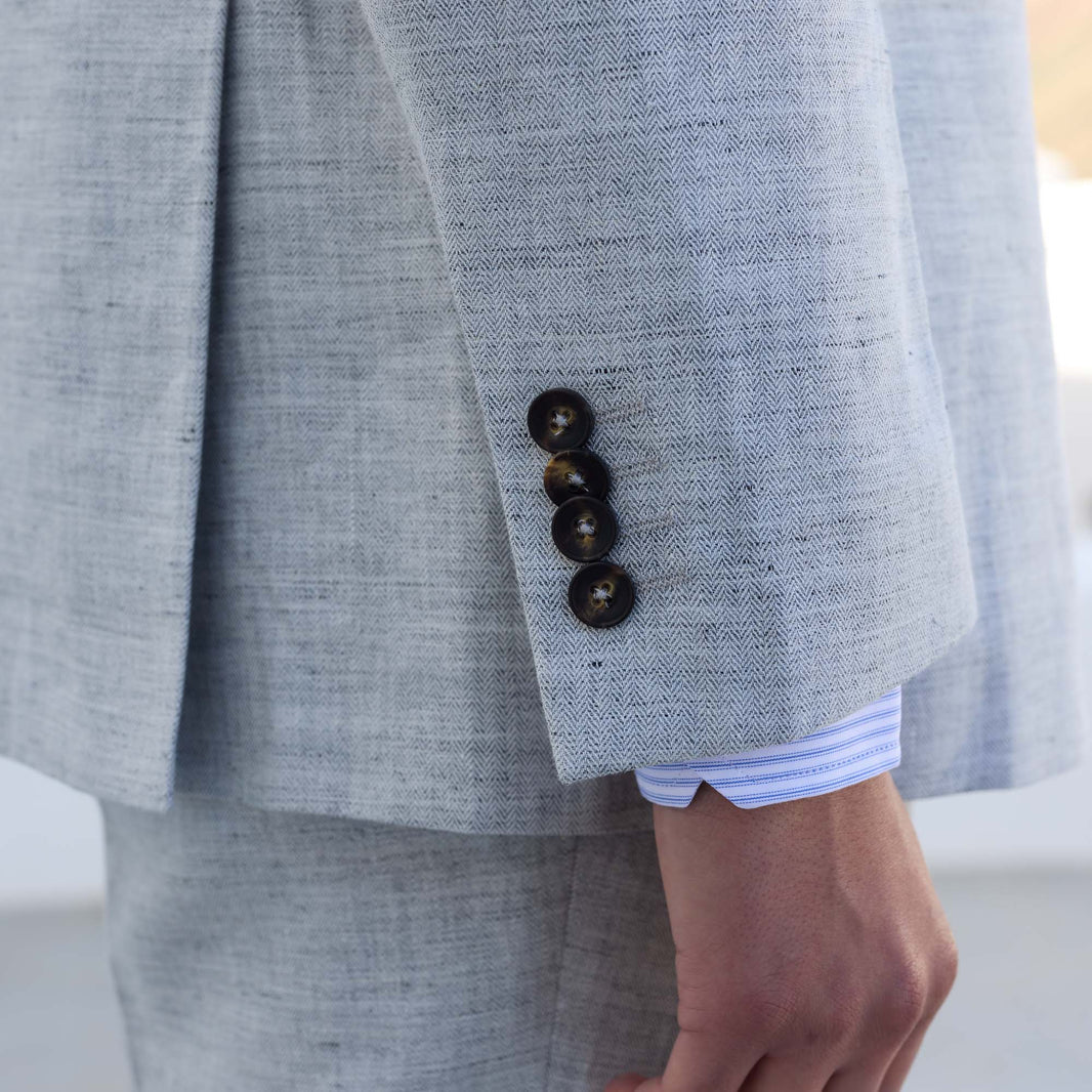 Veste en lin et coton à micro-chevrons chinée