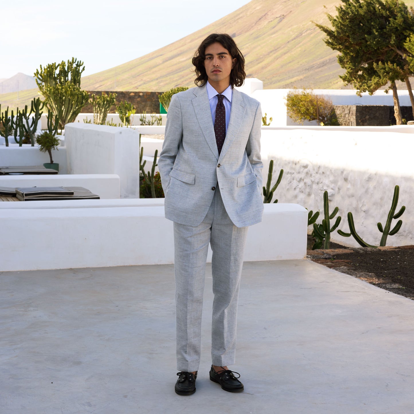 Heathered micro-herringbone linen and cotton jacket