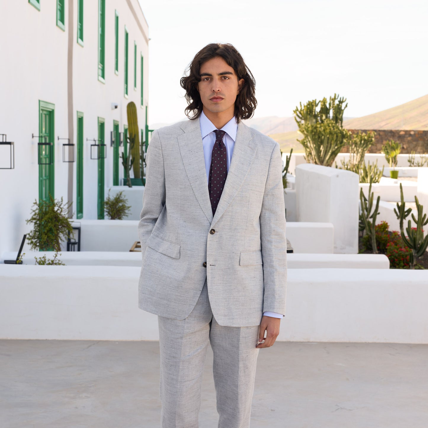 Heathered micro-herringbone linen and cotton jacket