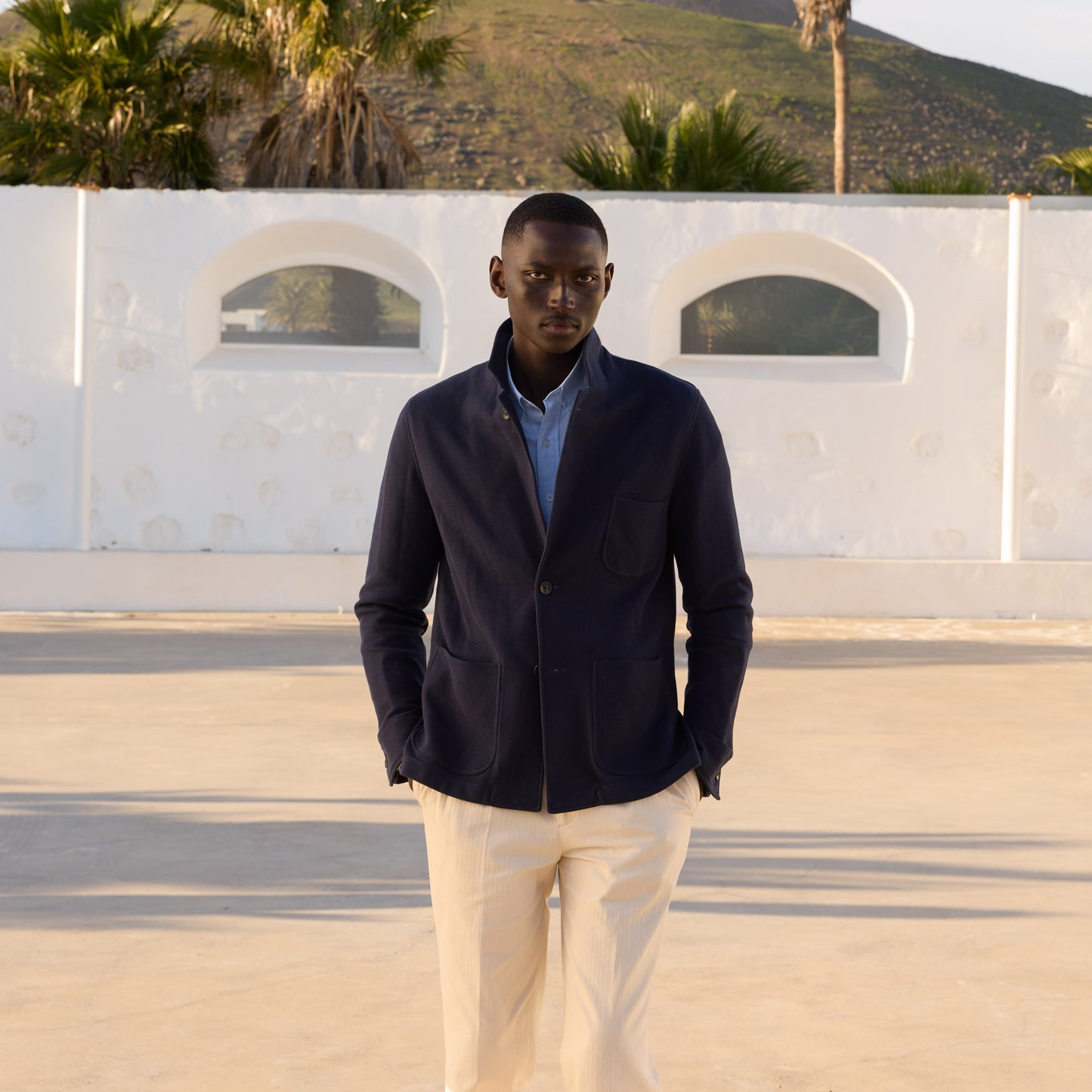 Navy honeycomb cotton jacket