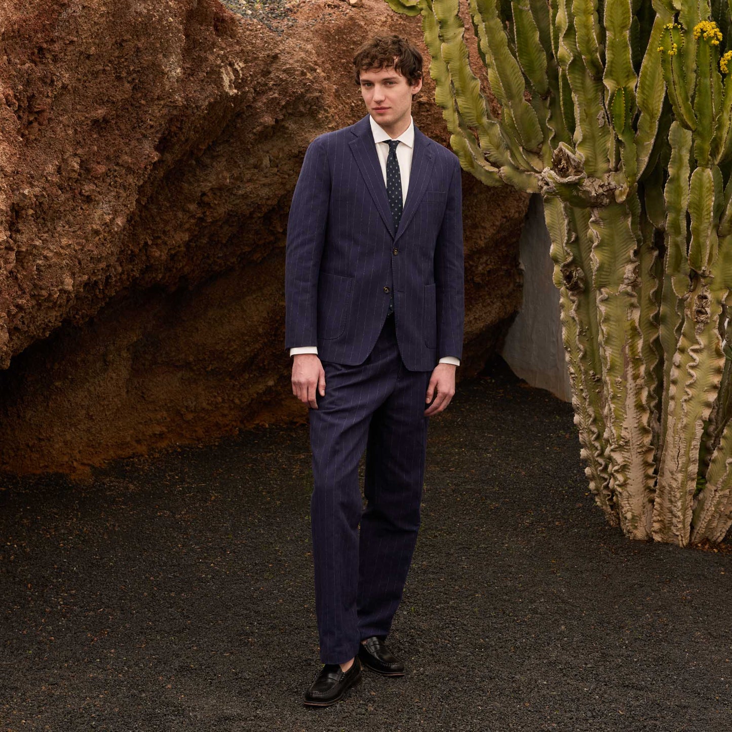 Navy striped linen and cotton jacket