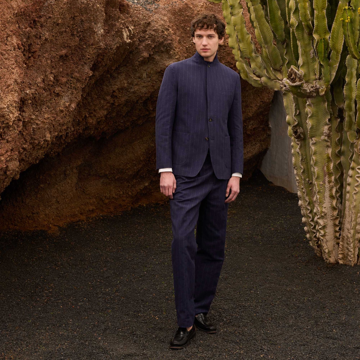 Navy striped linen and cotton jacket