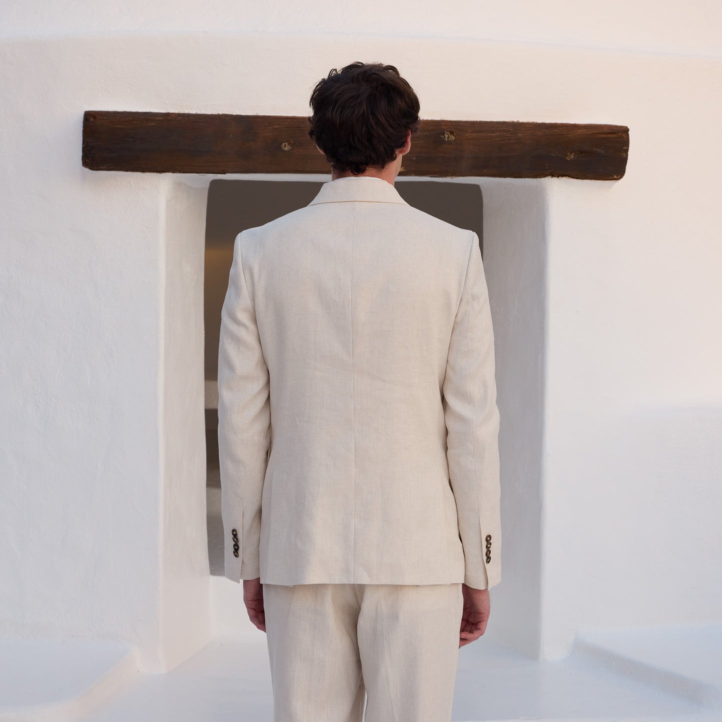 Beige double-breasted hemp and organic cotton jacket