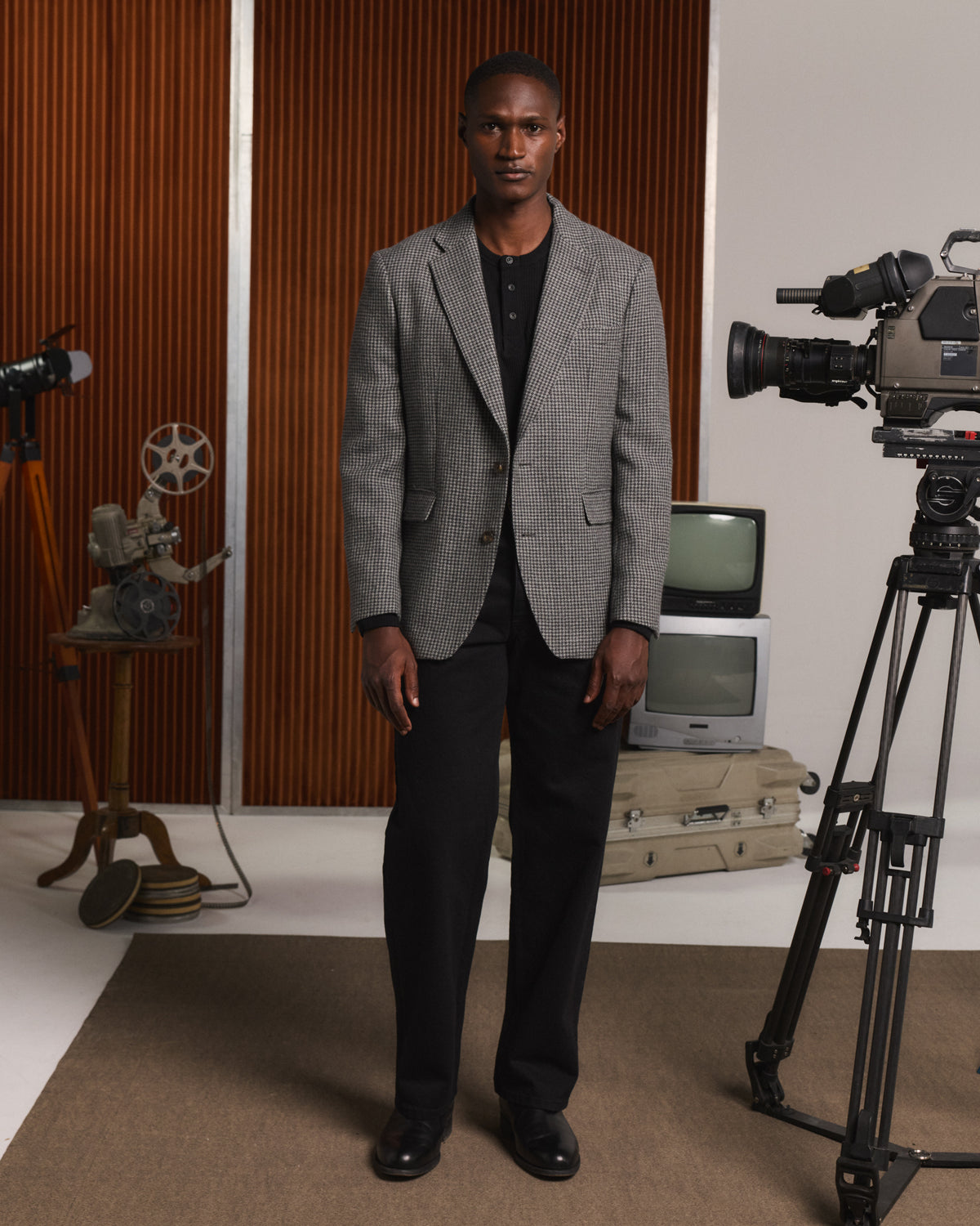 Grey houndstooth wool jacket