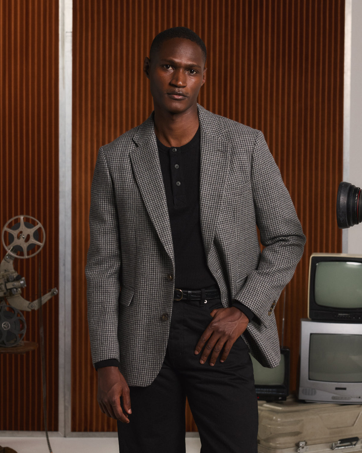 Grey houndstooth wool jacket