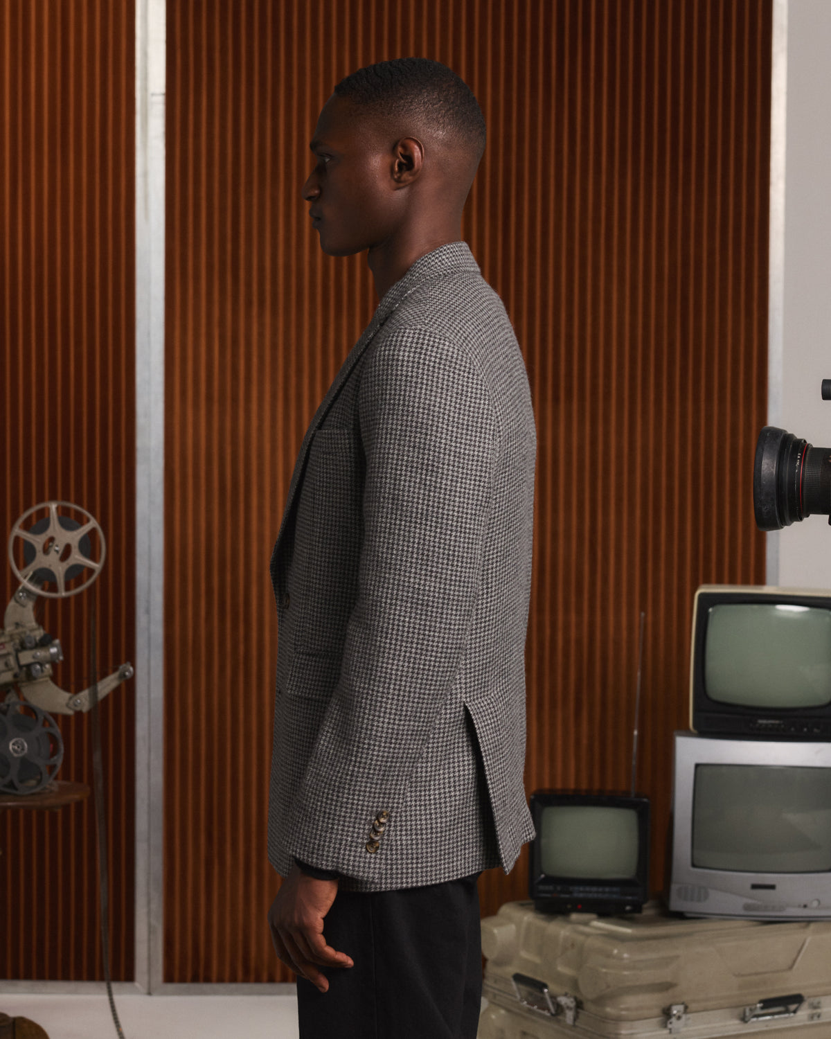 Grey houndstooth wool jacket