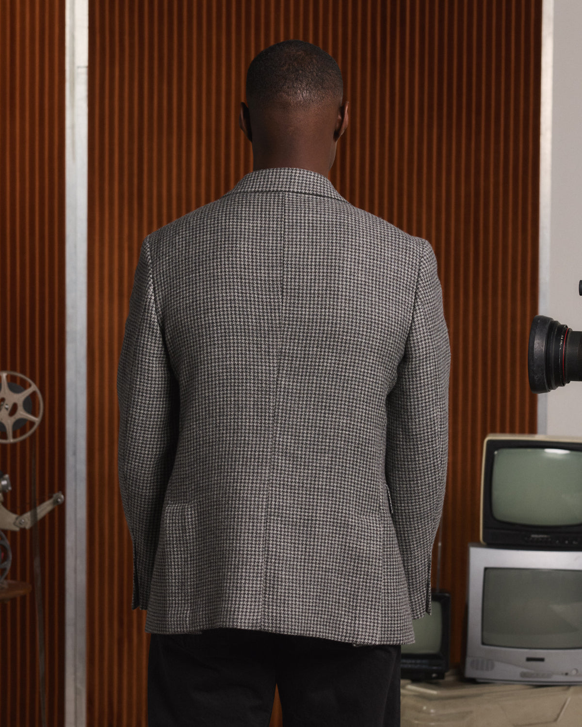 Grey houndstooth wool jacket