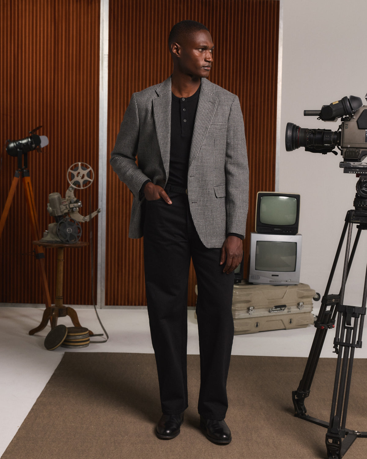 Grey houndstooth wool jacket