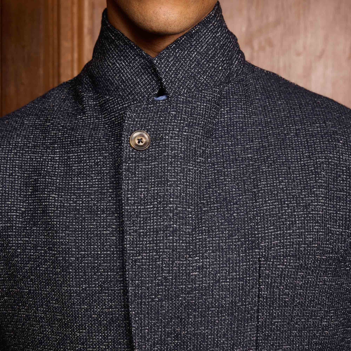Unstructured tailored jacket in mottled navy wool