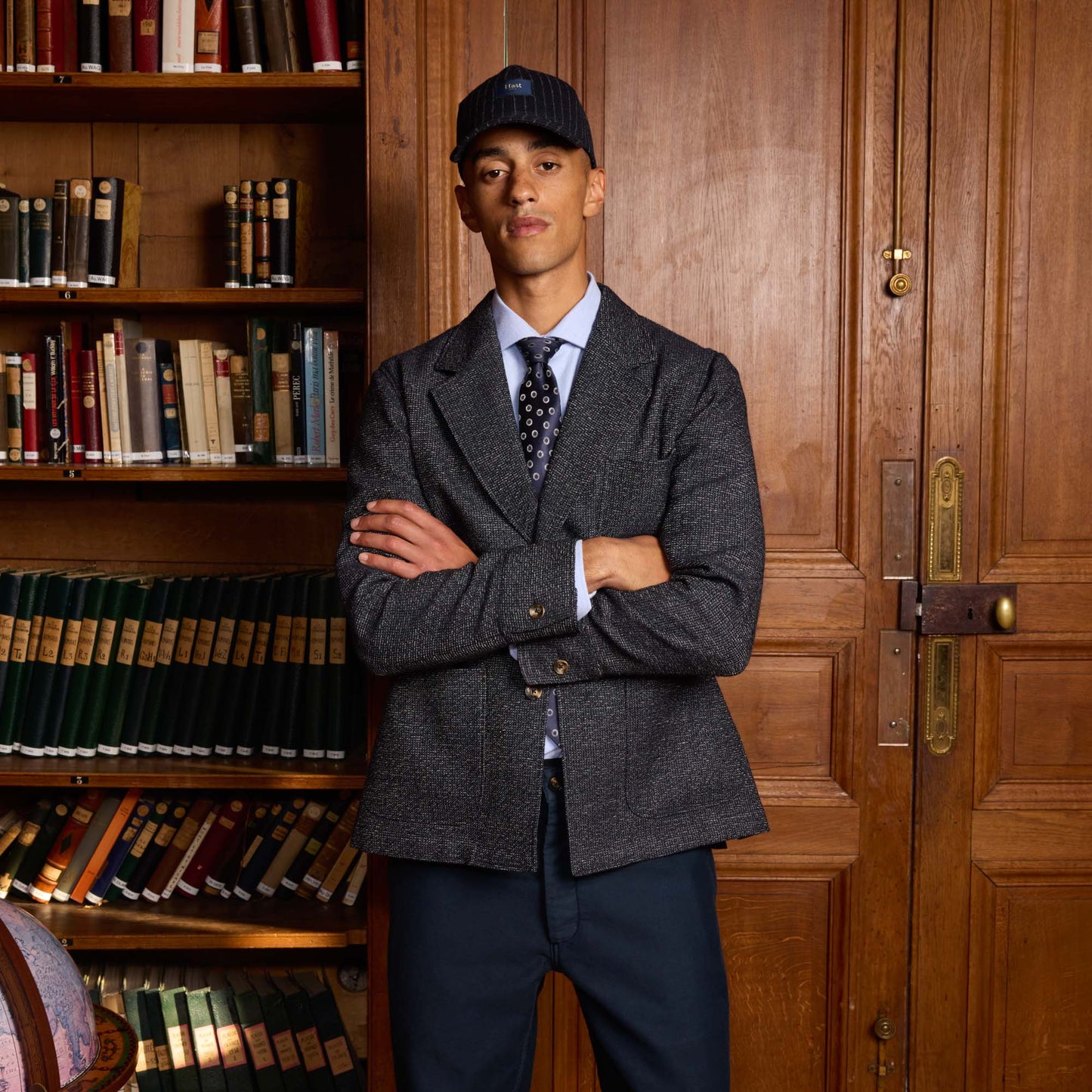 Unstructured tailored jacket in mottled navy wool