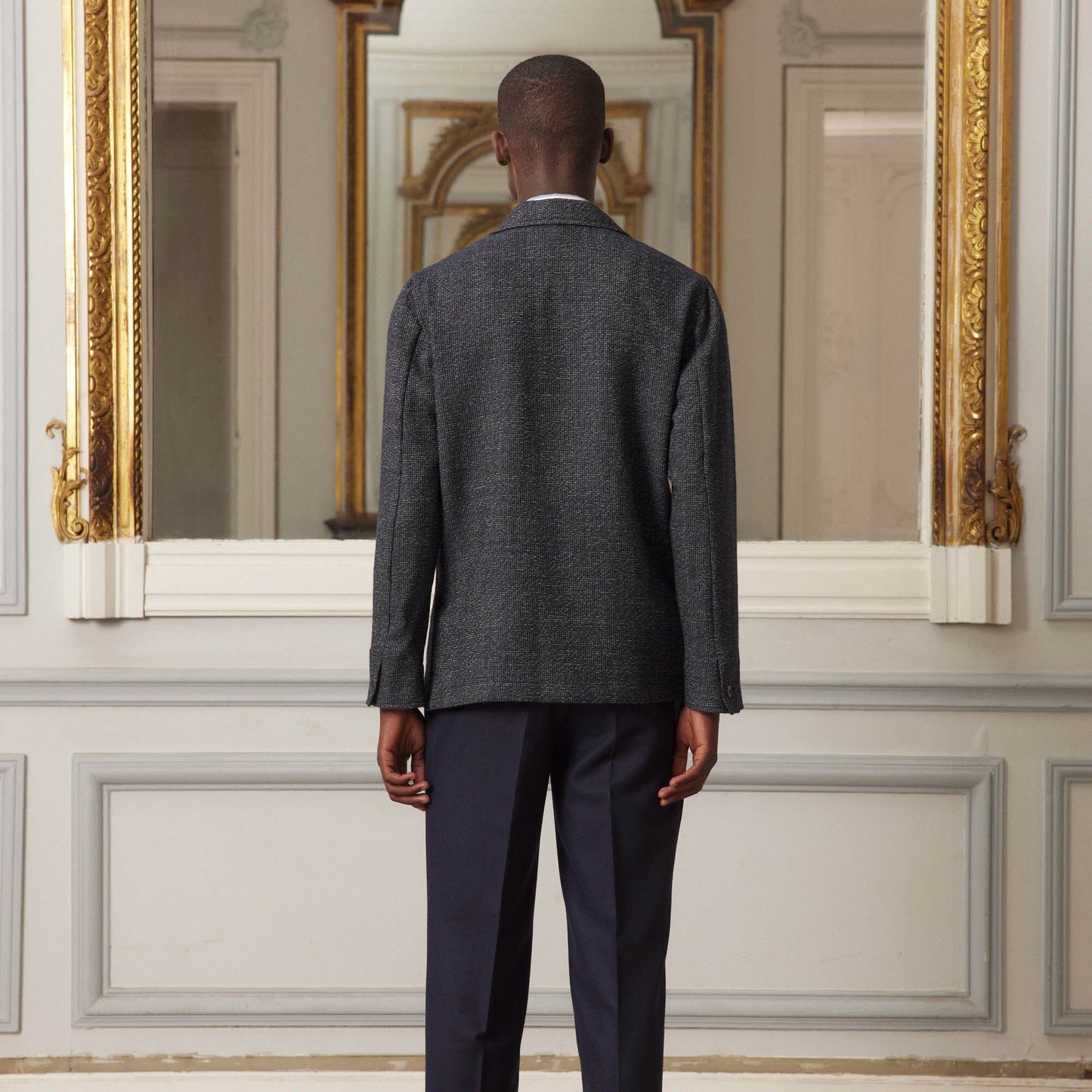 Veste tailleur déstructurée en laine marine chiné