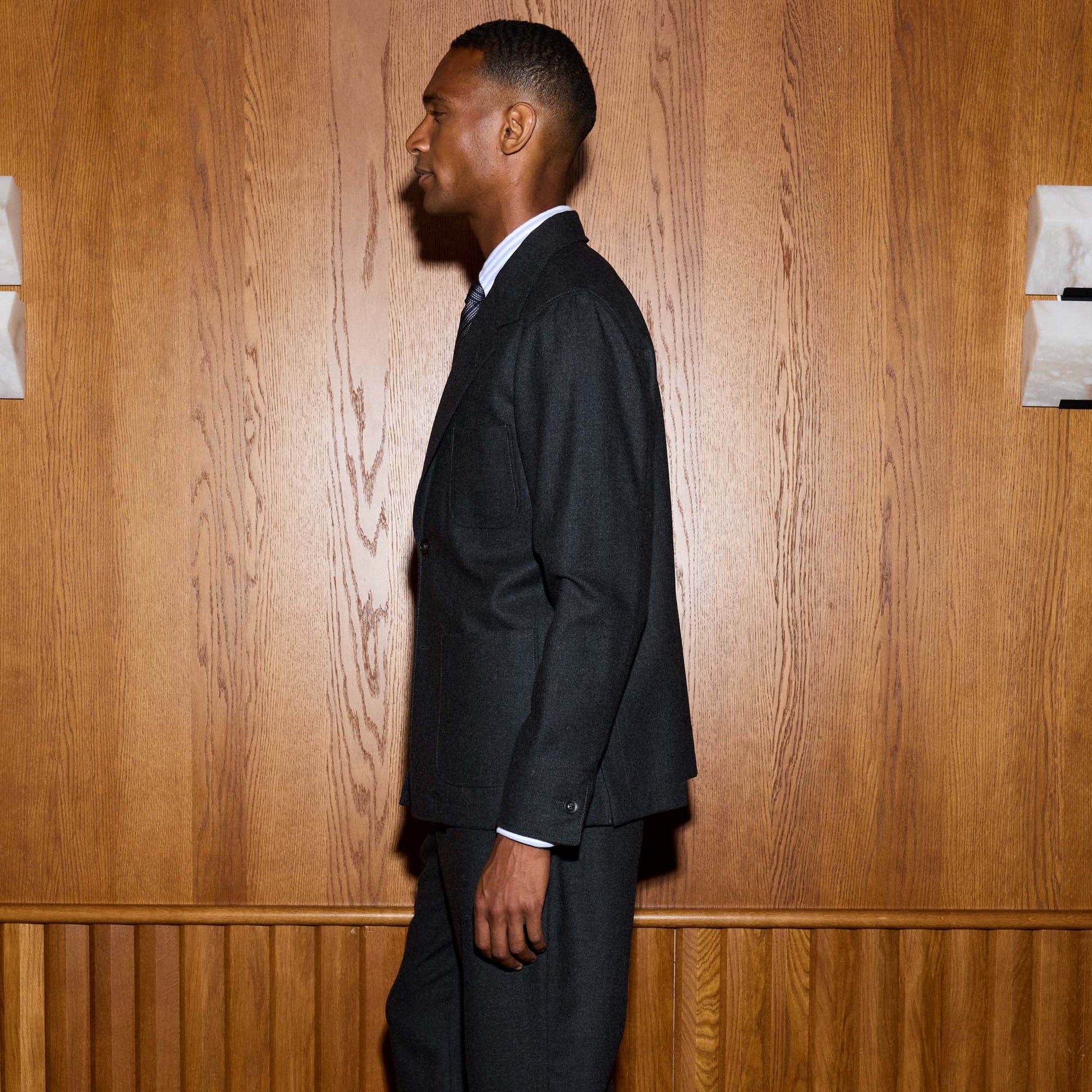 Veste tailleur déstructurée en flanelle de laine grise